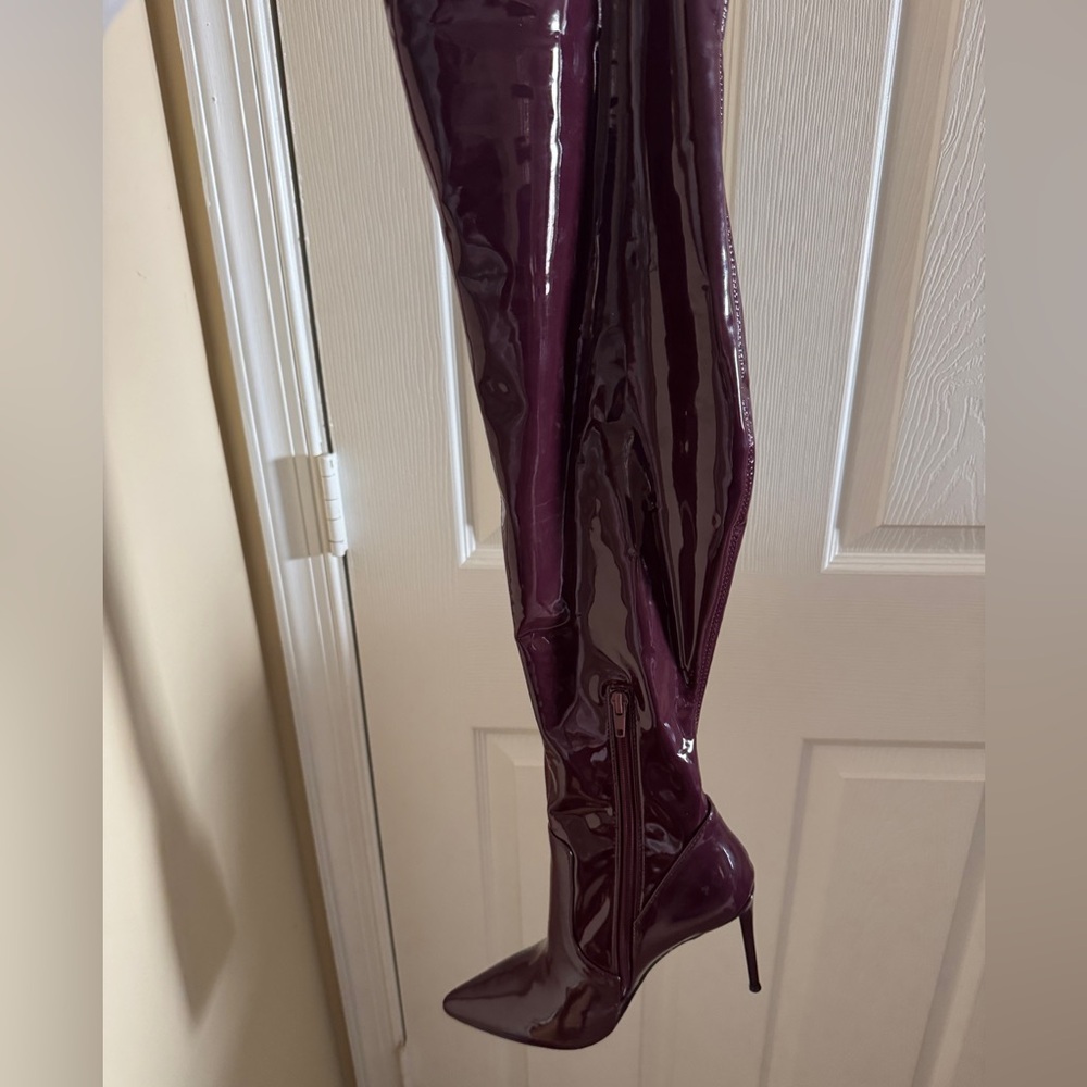 Burgundy Steve Madden Patent Over-the-Knee Stiletto Boot - Picture 3 of 8
